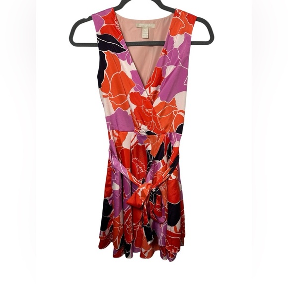 Banana Republic Floral Sleeveless Wrap Dress Red Purple Print Belted Petite 2P - Picture 1 of 6